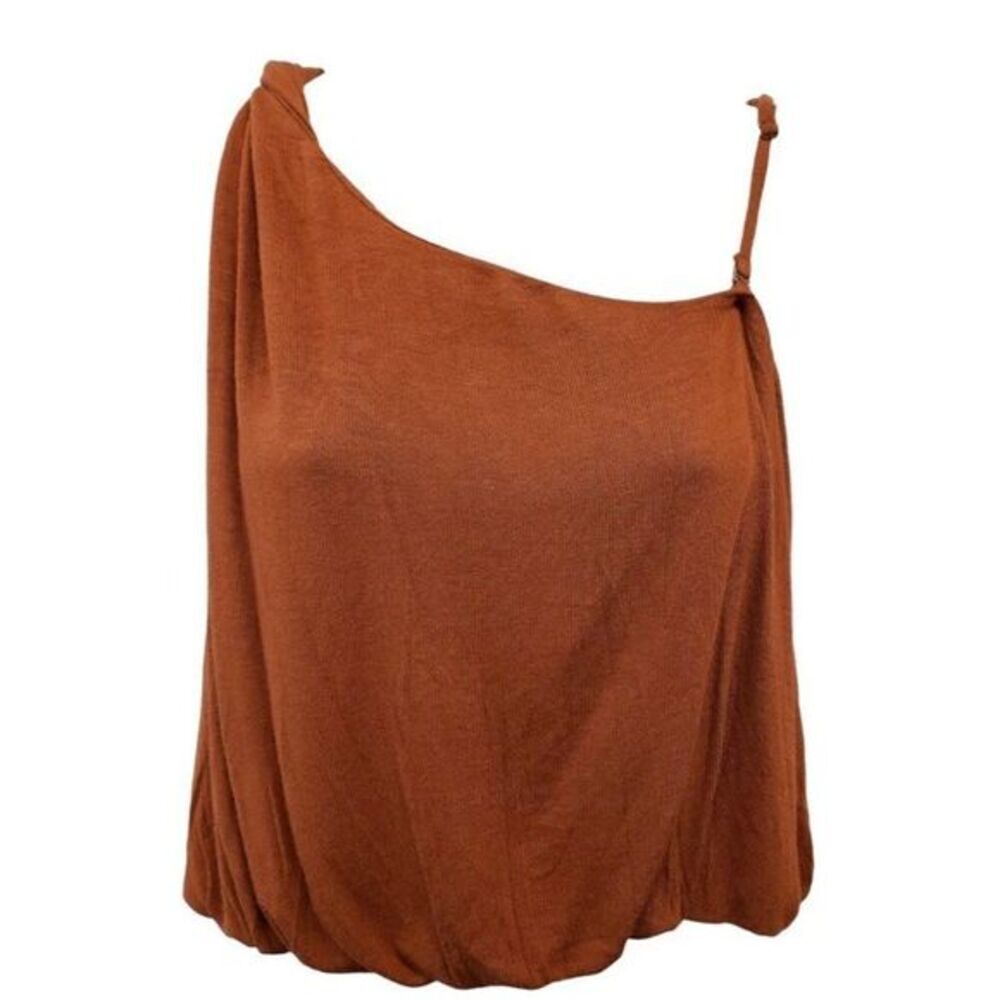 Free People One-Shoulder Tank Top Women's XS Brown Orange Cropped Stretch NEW